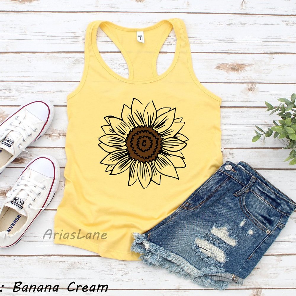 Banana Cream Sunflower Tank Top